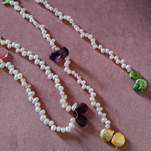 Freshwater Pearl Necklace Long & Semi-Precious Stone Ring Multi Stones NEW - Picture 5 of 5